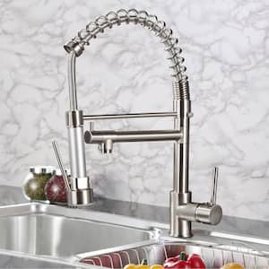 Single-Handle 2 Spout Deck Moun Pull Out Sprayer Kitchen Faucet in Brushed Nickel