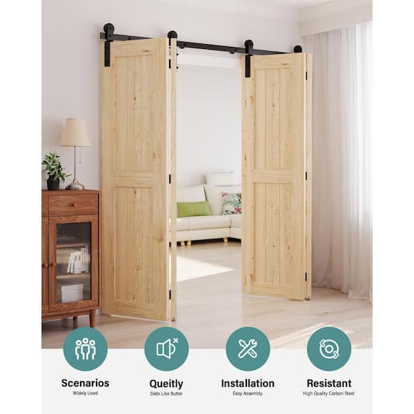 6.6 ft. /80 in. I Shape Frosted Black Bi-Folding Sliding Barn Door Hardware Track Kit for 4-Doors