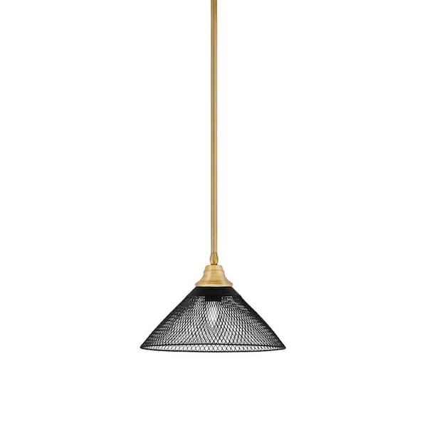 Unbranded Sparta 100-Watt 1-Light New Age Brass Stem Pendant Light with Matte Black Mesh Metal Shade and Light Bulb Not Included