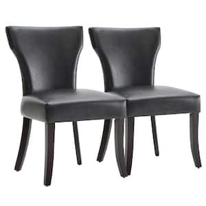 Rowena Black Leather Dining Chairs with Solid Wood Frame and Low Back for Kitchen and Dining Room (Set of 2)