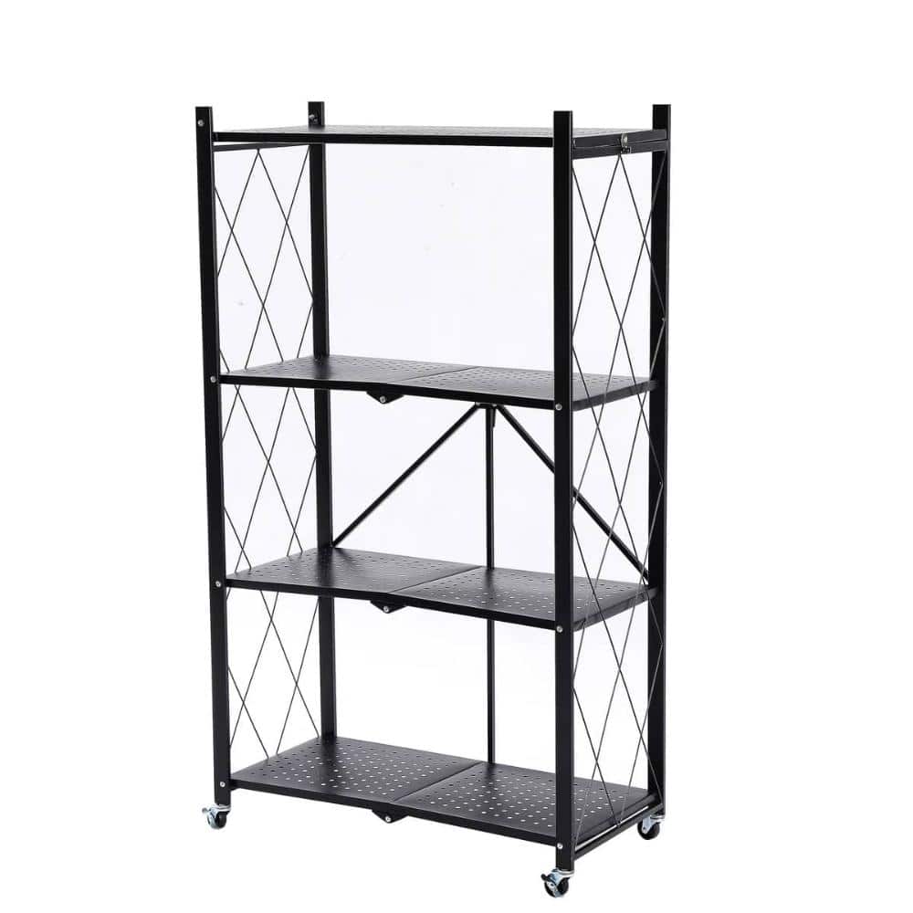 4-Tiers Assembled Black Foldable Metal Storage Shelving Unit price history on PriceWatchPro