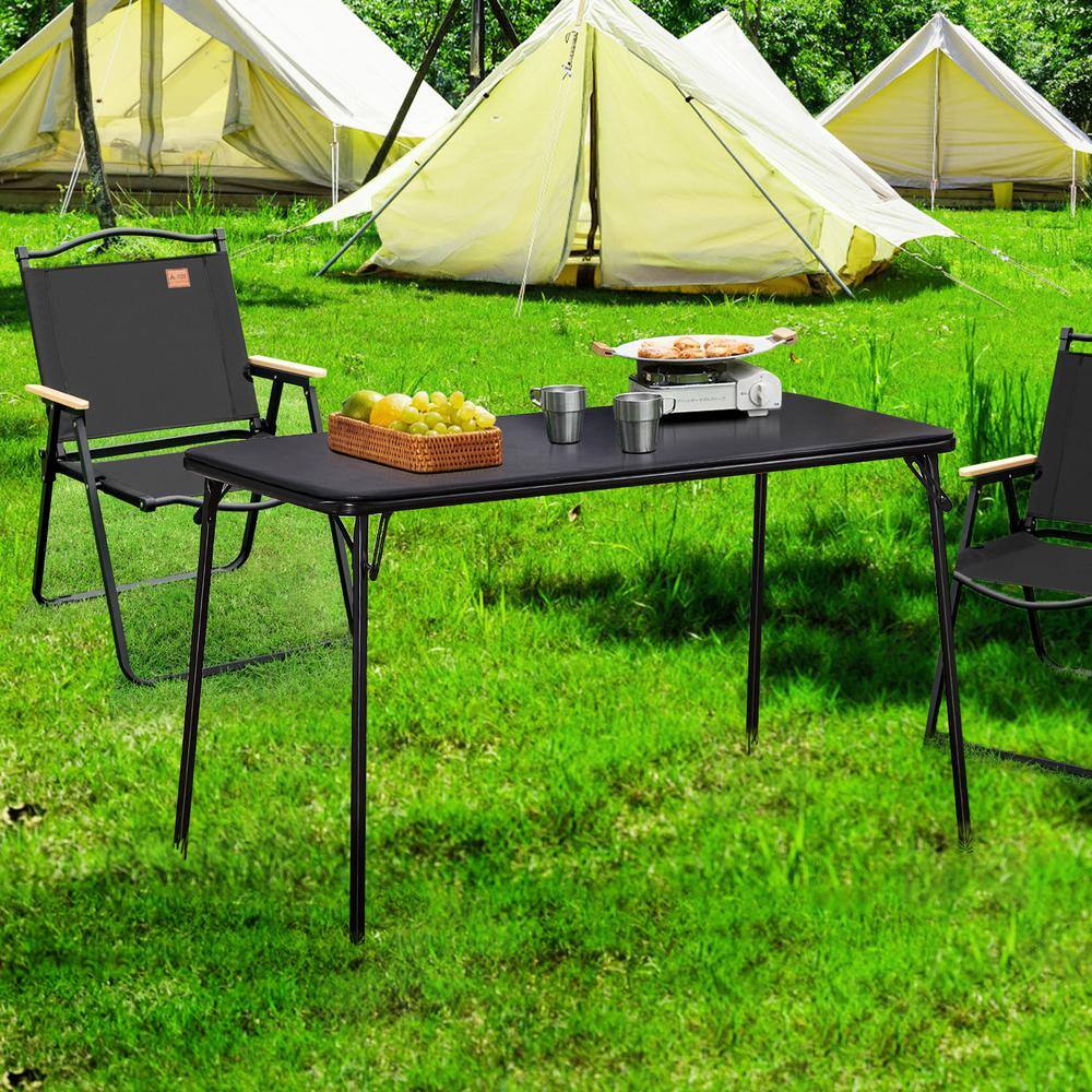 47.2'' Black Metal Foldable Card Table with MDF Top