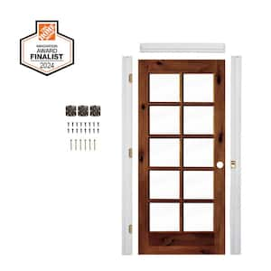 Ready-to-Assemble 32 in. x 80 in. Left-Hand 10-Lite ClearGlass RedChestnut Stain Alder Wood Single Prehung Interior Door