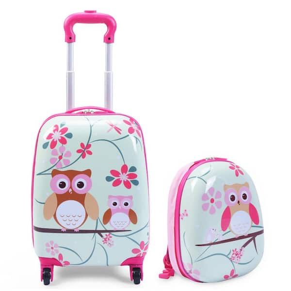 Costway 2-Pc 12 in. 16 in. Kids Luggage Set Suitcase Backpack School Travel Trolley ABS