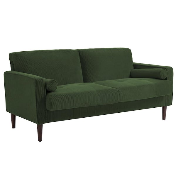 Uixe 62 in. Green Straight Arm Corduroy Fabric Upholstered Rectangle 2-Seater Loveseat