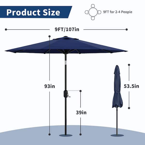 9 foot round solar aluminum patio umbrella Round 9 ft. Aluminum Cantilever Market Solar Tilt Half Patio Umbrella in  Blue Neutral YDQ_PPG_333JMS3N