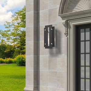 Edencrest 14 in. 1-Light Black Outdoor Hardwired Wall Lantern Sconce with No Bulbs Included