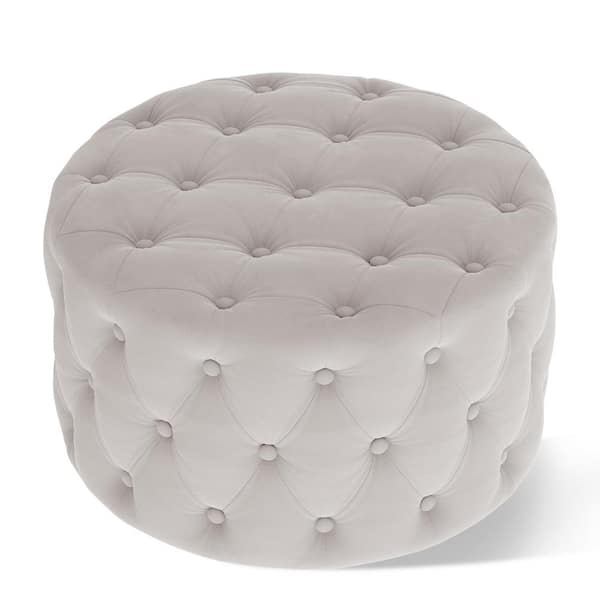Unbranded 29.5 in. Beige Classic Button Tufted Velvet Round Ottoman