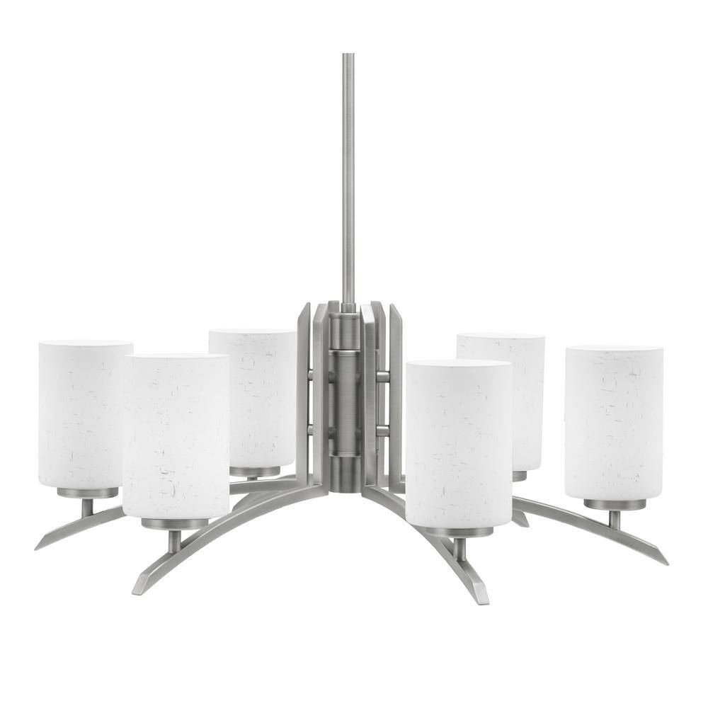 Siena 26 in. 6 Light Graphite Chandelier with White Muslin Glass Shades