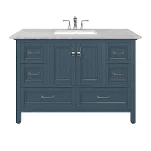 Britney 48 in. W x 22 in. D Ash Blue Single Sink Bathroom Vanity with White Carrara Quartz Top and Undermount Sinks