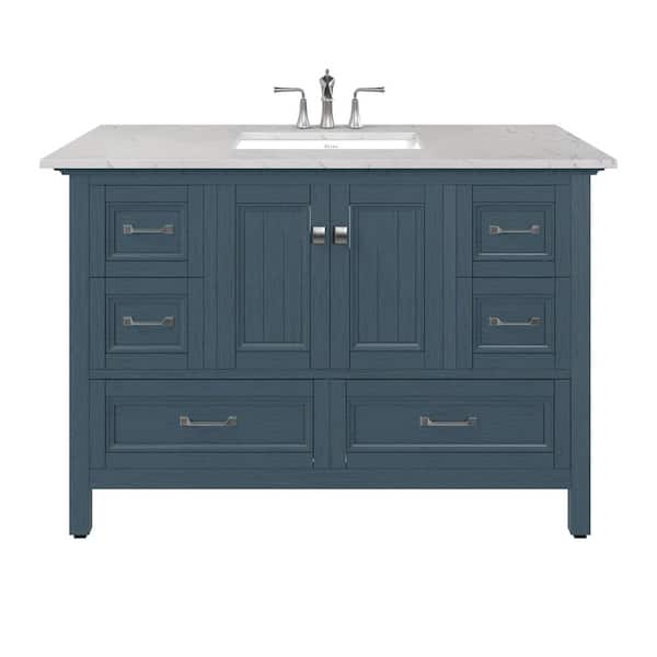 Britney 48 in. Single Sink Ash Blue Bath Vanity with White Carrara Quartz Top (Assembled)