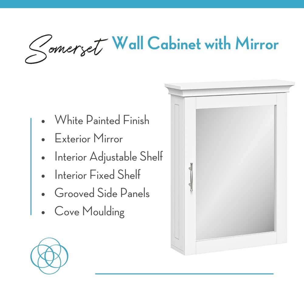 White Painted Mirrored Wall Mount Storage Cabinet with Adjustable Shelf