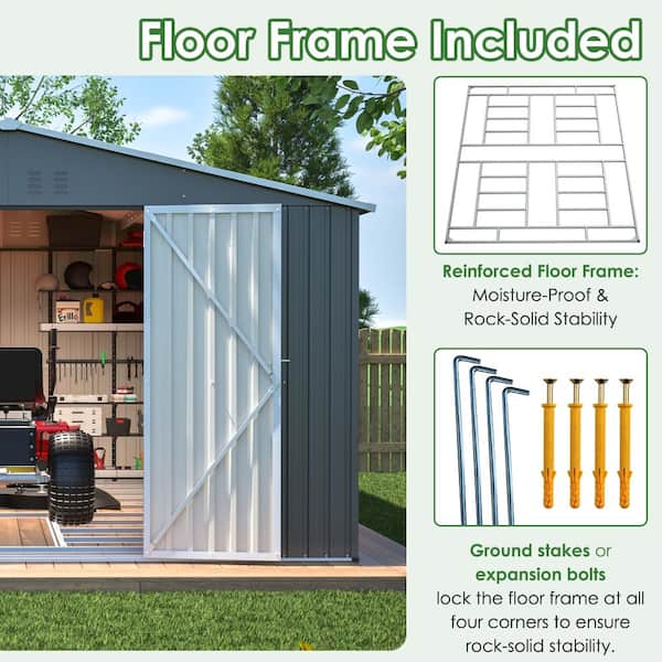 ToolCat 11 x 13 ft Large Metal Storage Shed With Floor Frame