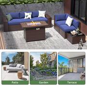 7-Piece Outdoor Fire Pit Patio Set, Patio Sectional Set with Fire Pit Table, Coffee Table, Blue Cushions, Set Covers