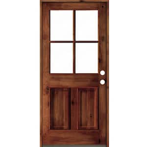 32 in. x 80 in. Knotty Alder Left-Hand/Inswing 4-Lite Clear Glass Red Chestnut Stain Wood Prehung Front Door