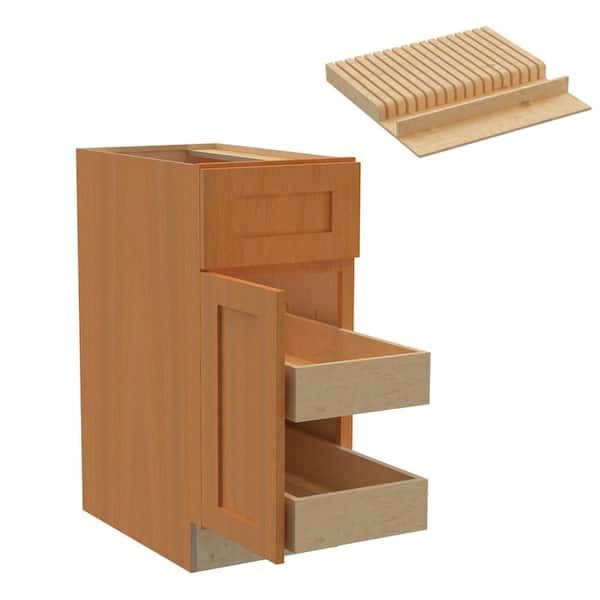 Home Decorators Collection Newport 15 in. W x 24 in. D x 34.5 in. H Assembled Plywood Base Kitchen Cabinet in Cinnamon with 2ROT Knife Block LH