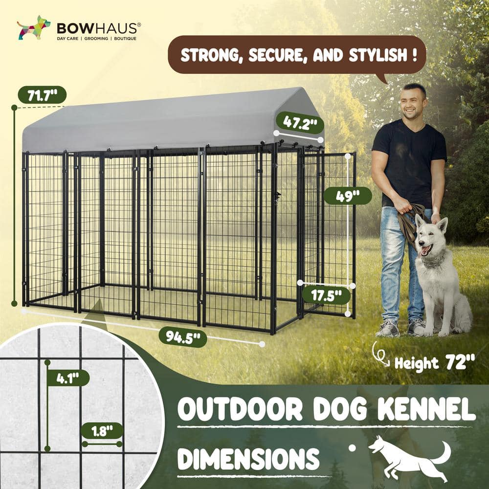 Large Black Metal Dog Kennel with Removable Grey Roof