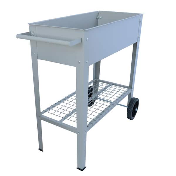 Unbranded Gray 30 in. x 14 in. x 7.28 in. H Mobile Metal Raised Garden Bed Cart with Legs, Elevated Tall Planter Box with Wheels