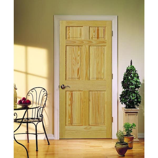 JELD-WEN 36 in. x 80 in. Pine Unfinished Left-Hand 6-Panel Wood