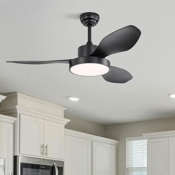 Lasaideal Kebris 47 in. Indoor/Outdoor Integrated LED Black Downrod Mount Ceiling Fan with Light Kit and Remote Control