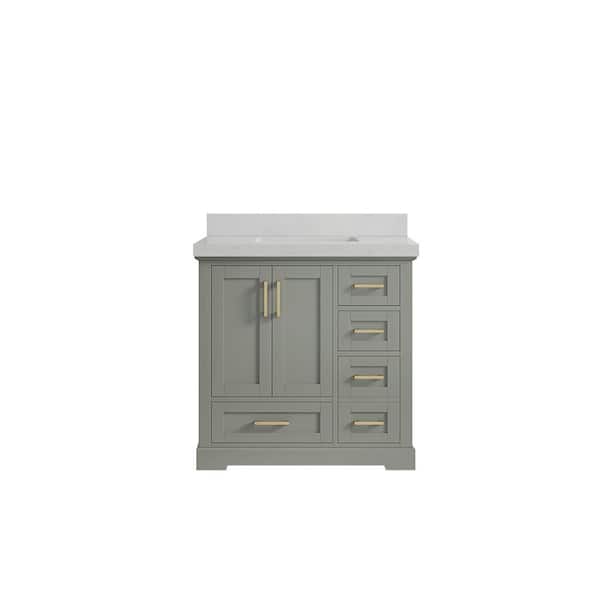 Willow Collections Boston 36 in. W x 22 in. D x 36 in. H Single Sink Bath Vanity Center in Evergreen with 2 in. Carrara Quartz Top