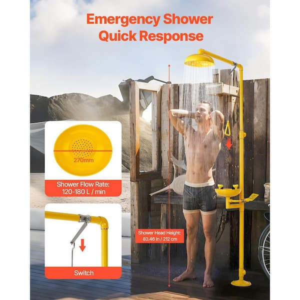 Emergency Shower Eye Wash Station, 34.25 x 15.75 x 91.73 in. OSHA-Approved, for Schools, Labs, Factories