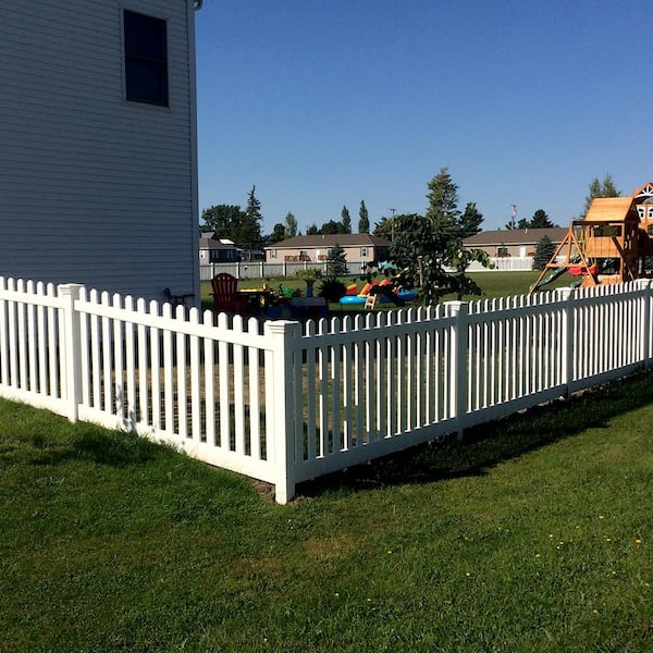 Plymouth 3 ft. H x 8 ft. W White Vinyl Picket Fence Panel Kit