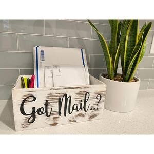 Got Mail Decor Box, Wooden Mail Box, Farmhouse Rustic Wood Crate Home Decor, White ABN5E155-WHT