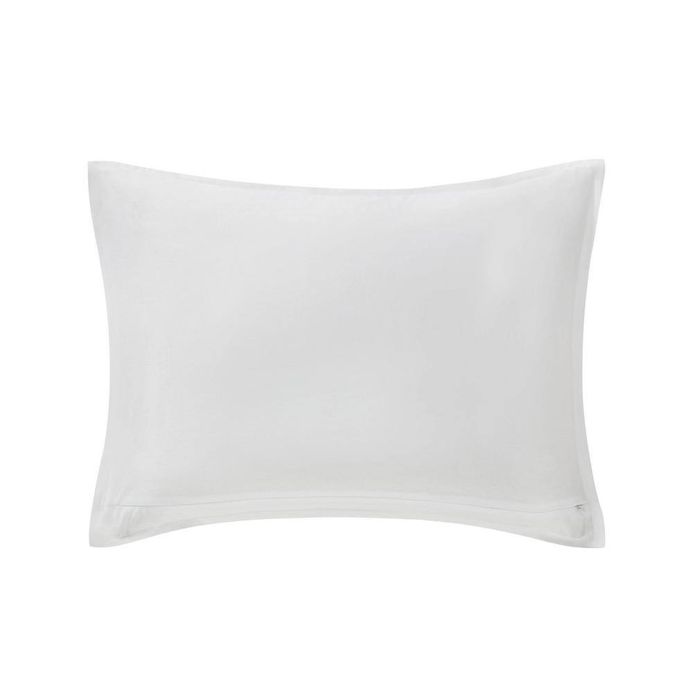 King White Cotton Duvet Cover Set with Navy Trim