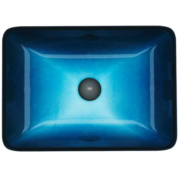 Donatello Turquoise Blue Glass 18 in. L x 13 in. W x 4 in. H Rectangular Vessel Bathroom Sink