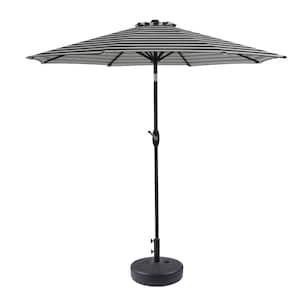 Harris 9 ft. Market Patio Umbrella in Black and White with Black Round Hard Plastic Base
