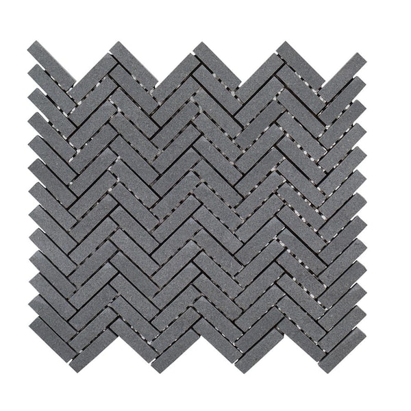 Jeffrey Court Basalt Herringbone Gray 10 in. x 10.75 in Honed Basalt Wall and Floor Mosaic Tile (7.46 sq. ft./Case)