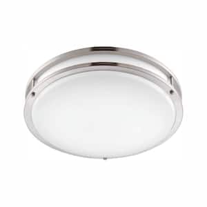 12 in. Brushed Nickel/White LED Ceiling Low-Profile Flush Mount