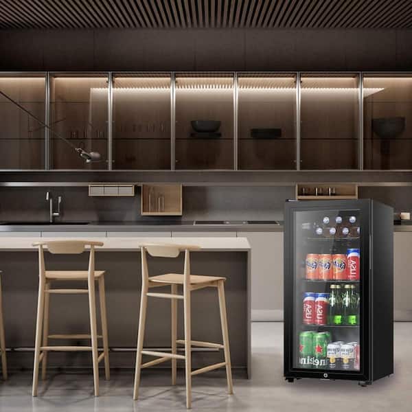 16 in. Single Zone 105 12 oz. Cans Beverage Cooler in Black with Double Glazed Door, Door Locks, 32°F - 50°F