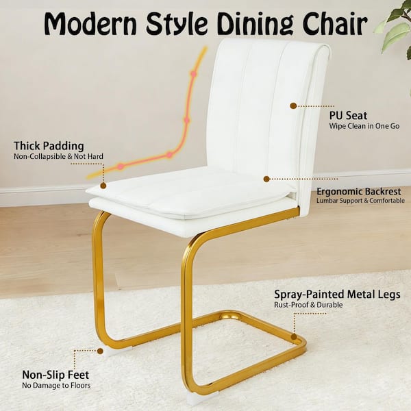 Seafuloy Set of 4 White PU Leather Dining Chairs with Gold Metal