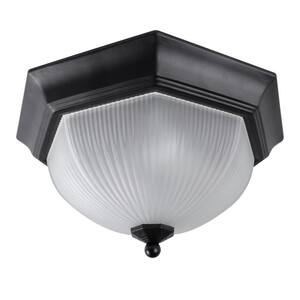 11.8 in. 1-Light Black/Octagonal Flush Mount Light with Glass Shade