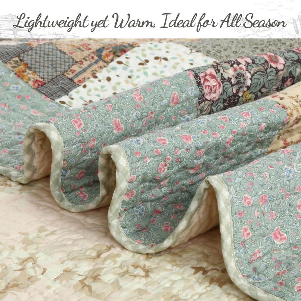 King Size Cotton Floral Patchwork Reversible Quilt Set