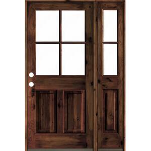 46 in. x 80 in. Knotty Alder Right-Hand/Inswing 4-Lite Clear Glass Red Mahogany Stain Wood Prehung Front Door