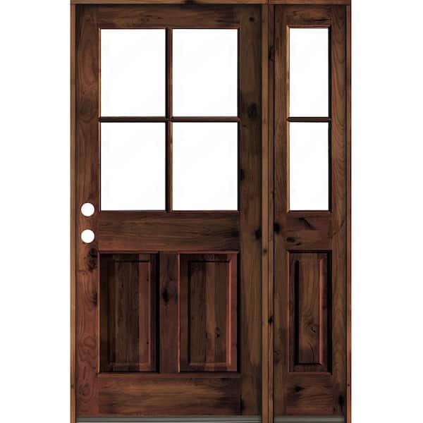 Krosswood Doors 46 in. x 80 in. Knotty Alder Right-Hand/Inswing 4-Lite Clear Glass Red Mahogany Stain Wood Prehung Front Door
