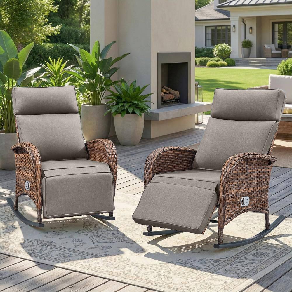 SleekArm Brown 2-Piece Wicker Outdoor Recliner with Olefin Gray Cushions and Adjustable Backrest Patio Rockers price history on PriceWatchPro