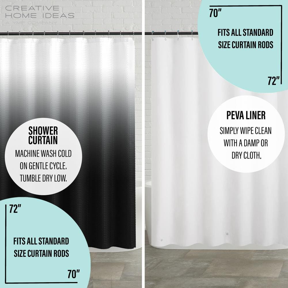 Black and White Ombre PEVA Shower Curtain Set with Hooks