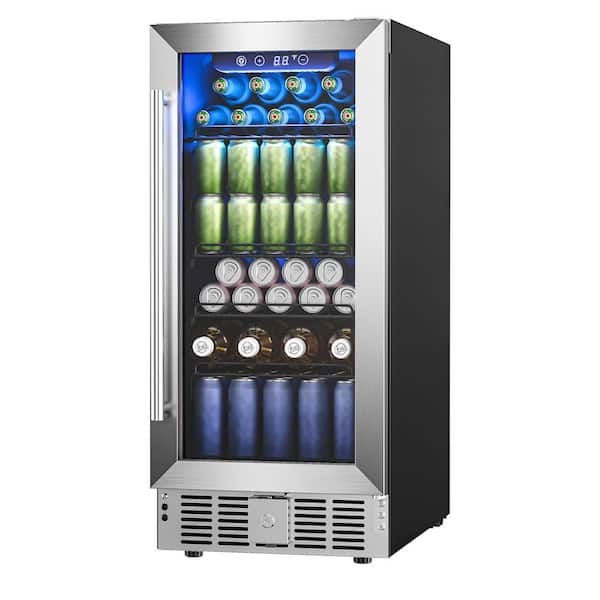 23 in. Single Zone 127-Cans Freestanding/Built-in Beverage and Wine Cooler in Black with Visible Glass Door