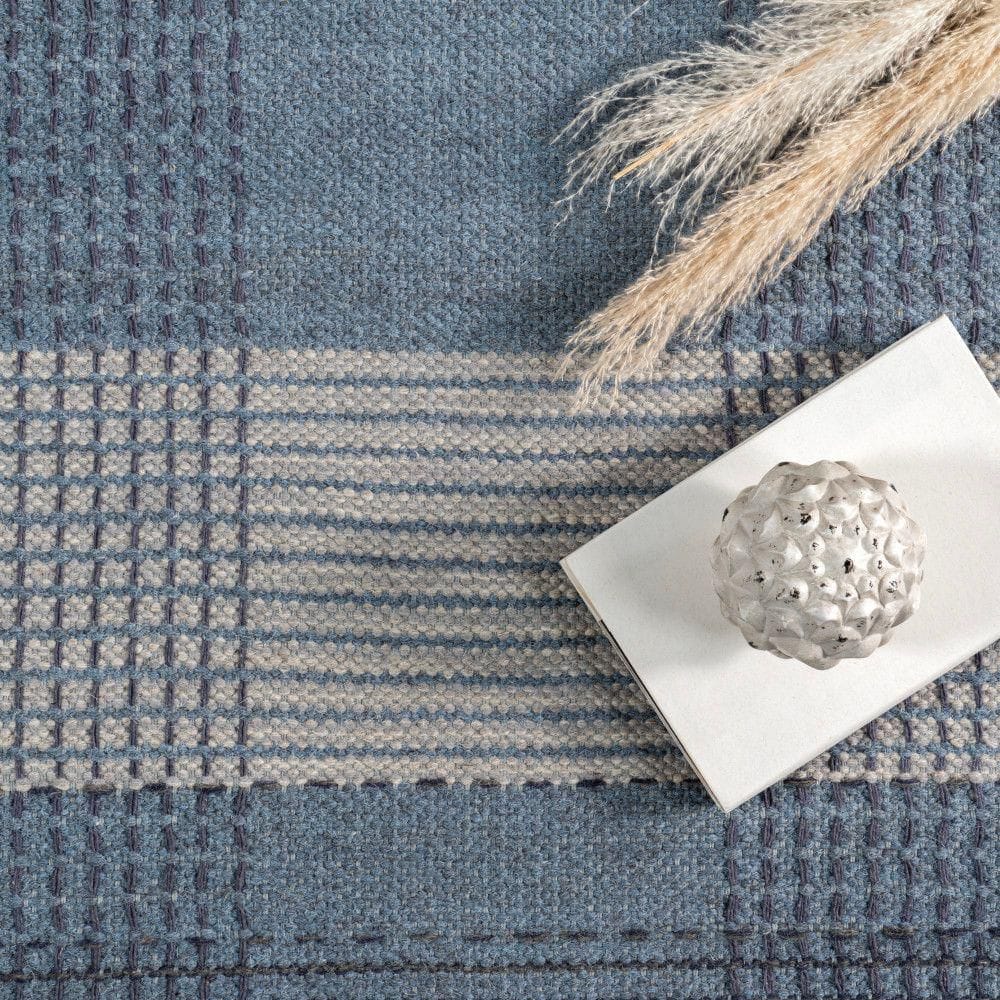 Blue Plaid Handmade Wool Area Rug, 3' x 5'