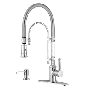 Single Handle Convenient Pull Down Sprayer Kitchen Faucet in Polished Chrome with Soap Dispenser