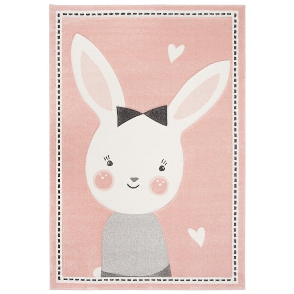 Carousel Kids 2 ft. x 3 ft. Pink/Ivory Border Solid Color Area Rug