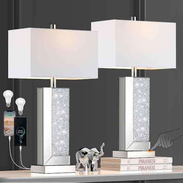 25 in. Modern Mirror Table Lamp Set Of 2 Touch Control 3-Way Dimmable Bedside Lamps