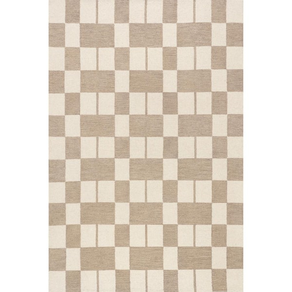 Caitlin Geometric Wool Beige 3 ft. x 5 ft. Indoor/Outdoor Patio Rug