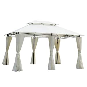 13 ft. x 10 ft. Beige Gazebo Tent Canopy with Removable Zipper Netting and 2-Tier Top