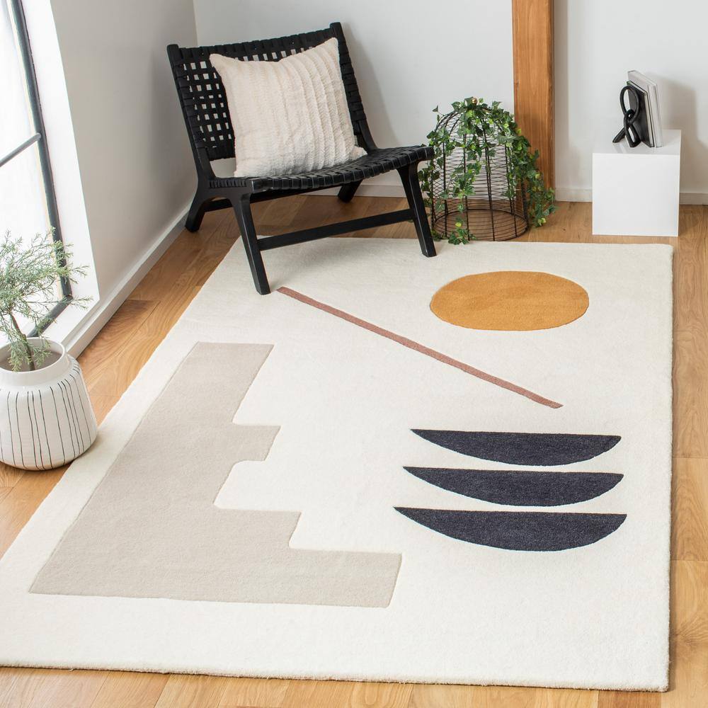 Ivory and Brown Hand Tufted Wool Area Rug