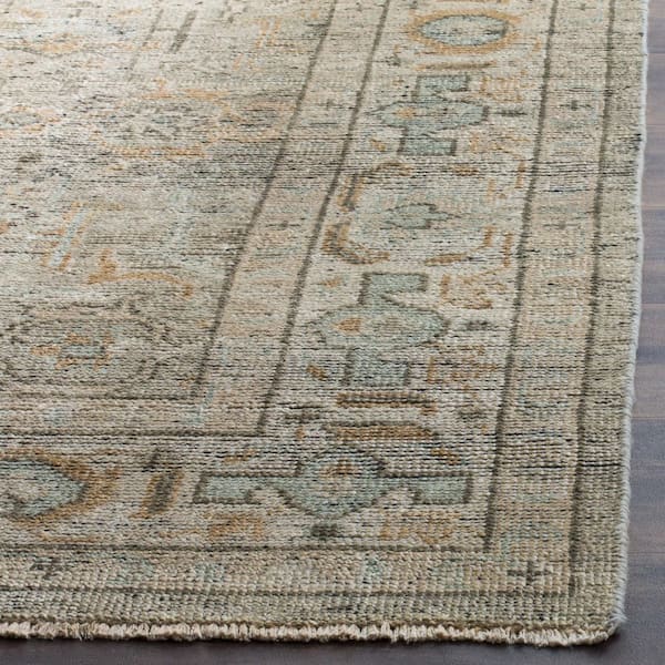 Izmir 6 ft. x 9 ft. Linen/Dusty Teal Border Distressed Area Rug